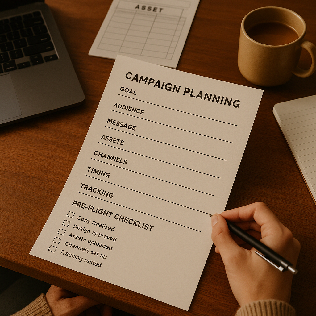 Kampagneplanlægning der virker: sådan bygger du en kampagne fra idé til tracking på 60 minutter