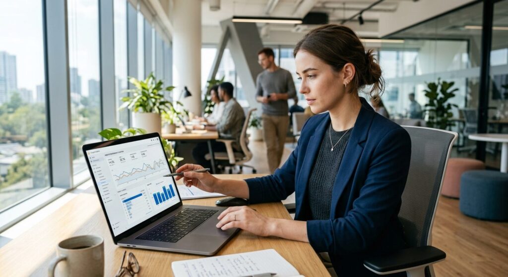 Person der arbejder med hjemmesideoptimering på en bærbar computer