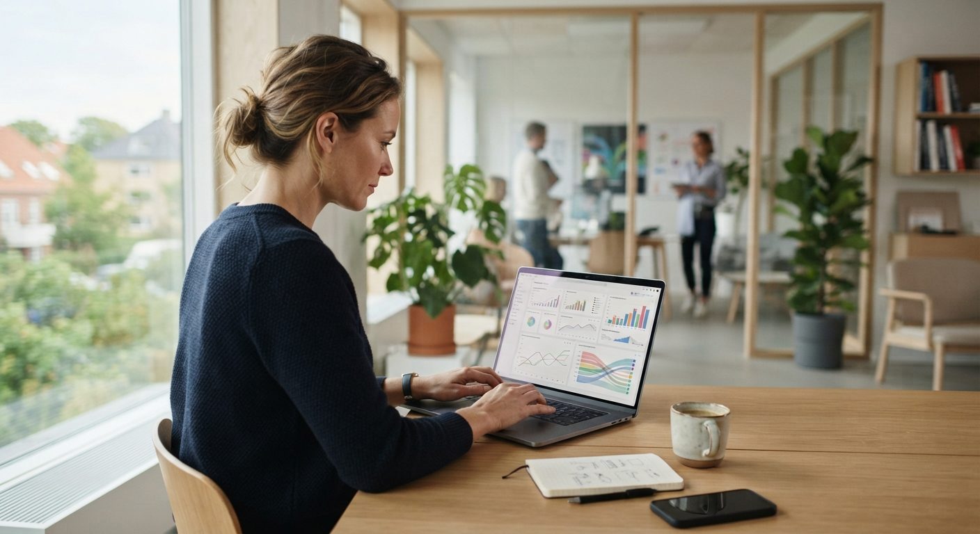 Webkonsulent arbejder med optimering af en hjemmeside på sin computer