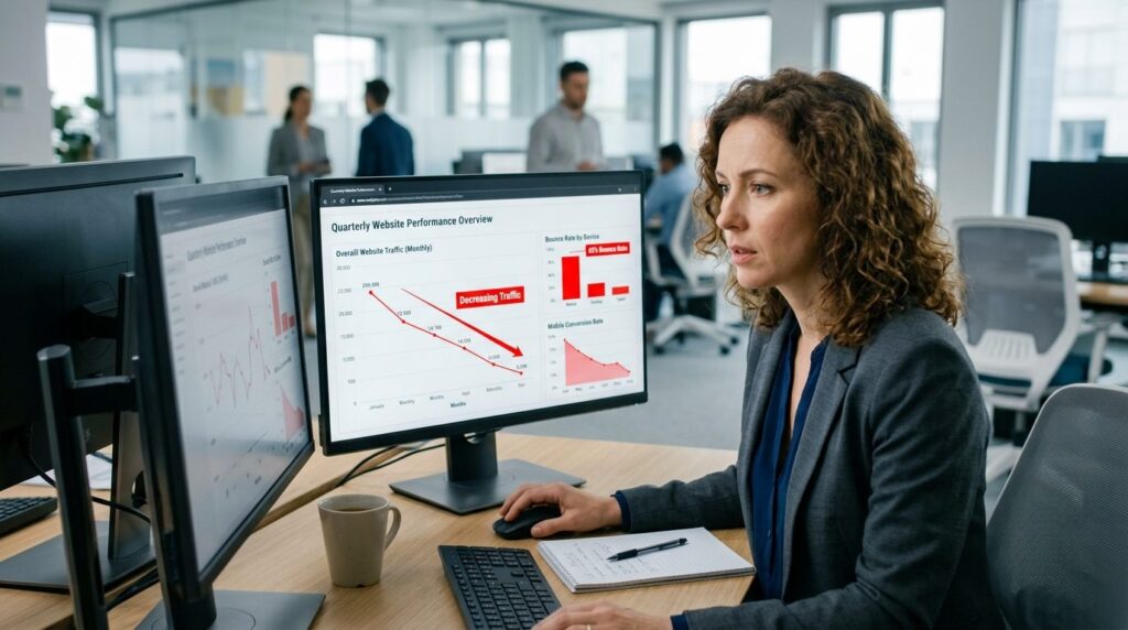 Business analytics visualization stock photo: Female analyst