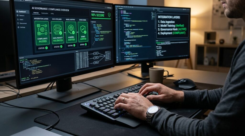 Close-up of male IT professionals hands on keyboard with du