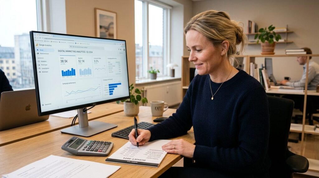 Finansplanlægning med lommeregner og notepad til budgetudarbejdelse.