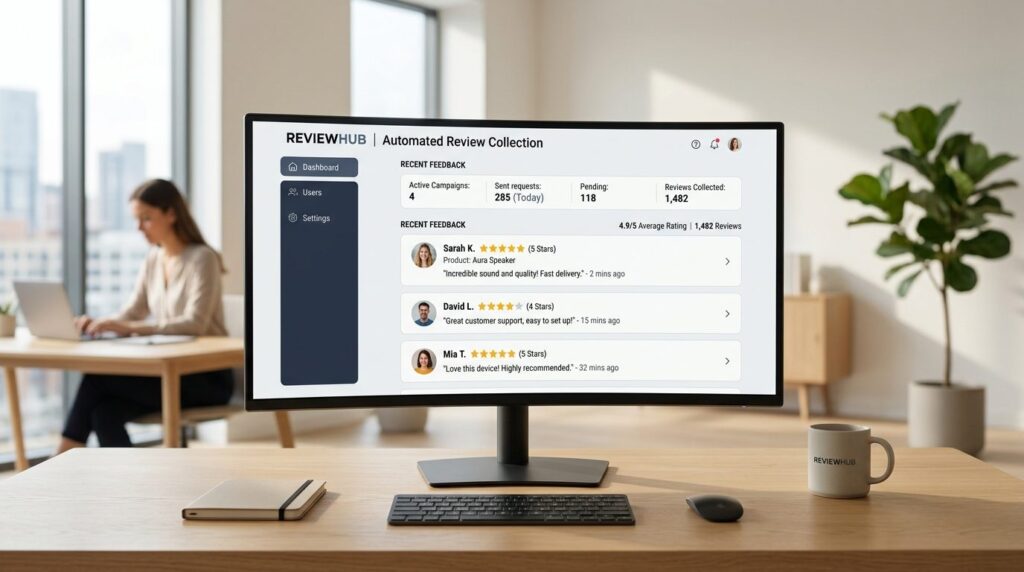 Digital interface showing automated review collection system