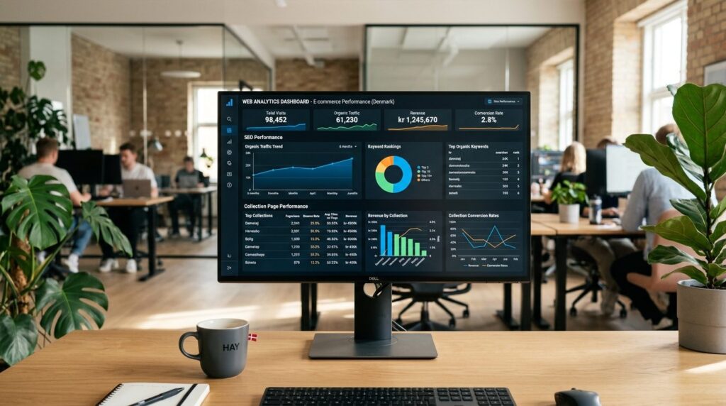 Modern website analytics dashboard displayed on computer mon