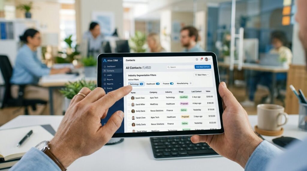 Close-up of hands holding tablet device showing interactive