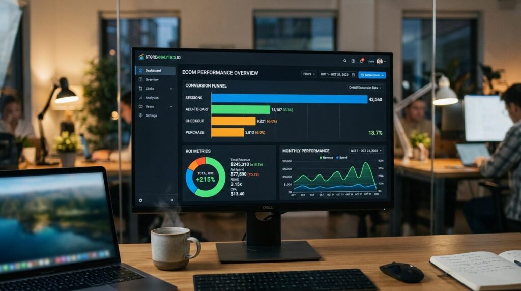 Close-up realistic image of a digital marketing dashboard di