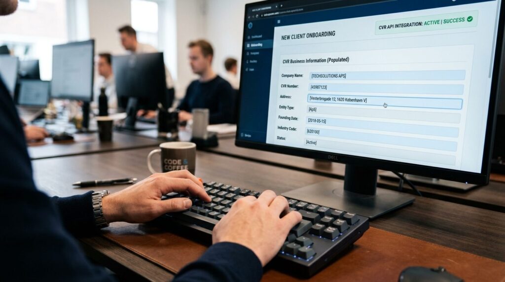 Close-up photograph of hands typing on a keyboard while a co
